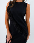 TCEC black feather detail shift dress