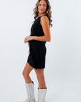 statement making black feather mini dress