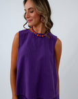 Purple denim top for Clemson game day outfit, LSU game day top, TCU game day top