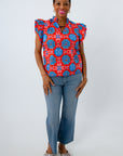 THML Lyra Floral Mosaic Ruffle Sleeve Top
