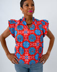 colorful thml top with ruffle sleeves 100% cotton summer top