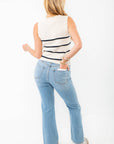 Back view of Z Supply Sycamore Sea Salt Stripe Sweater Vest, displaying its sleeveless design and striped knit pattern, perfect for layering in any season.