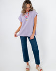 Lightweight Camila Lavender Knit Top in pastel purple, paired with denim and sandals, ideal for spring layering.