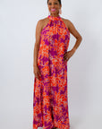 Halter neck maxi dress with pockets, floral maxi dress, halter neck wedding guest dress