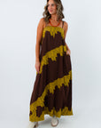 Caroline Chartreuse & Chocolate Lace Maxi Dress