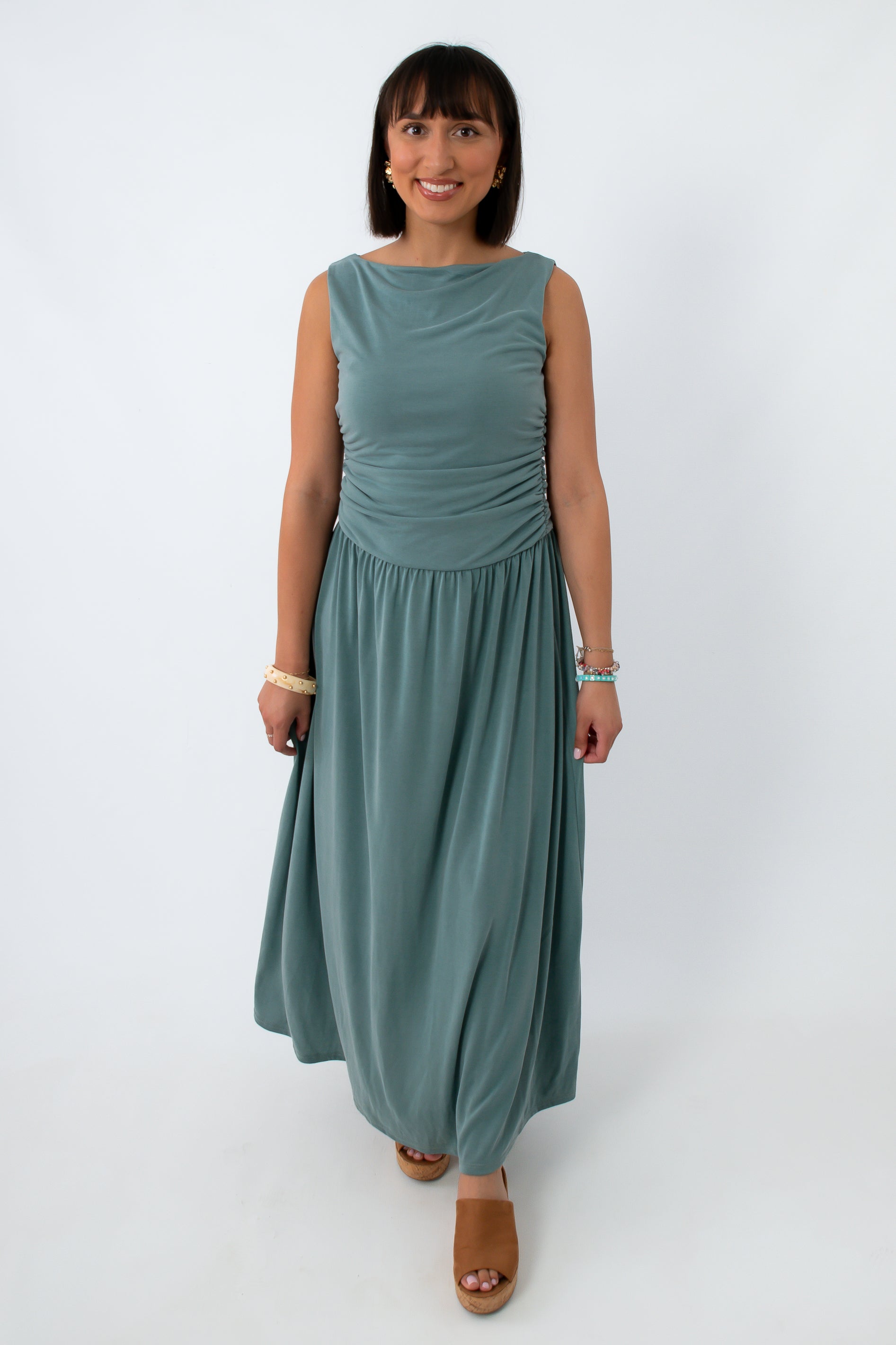 dark sage green maxi dress Petal and Pup Women's Nadia One Shoulder Maxi Dress