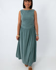 Soleil Dark Sage Ruched Maxi Dress