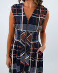 Fall dress with pockets, THML plaid dress, sleeveless dress with zip front, plaid dress with zip front