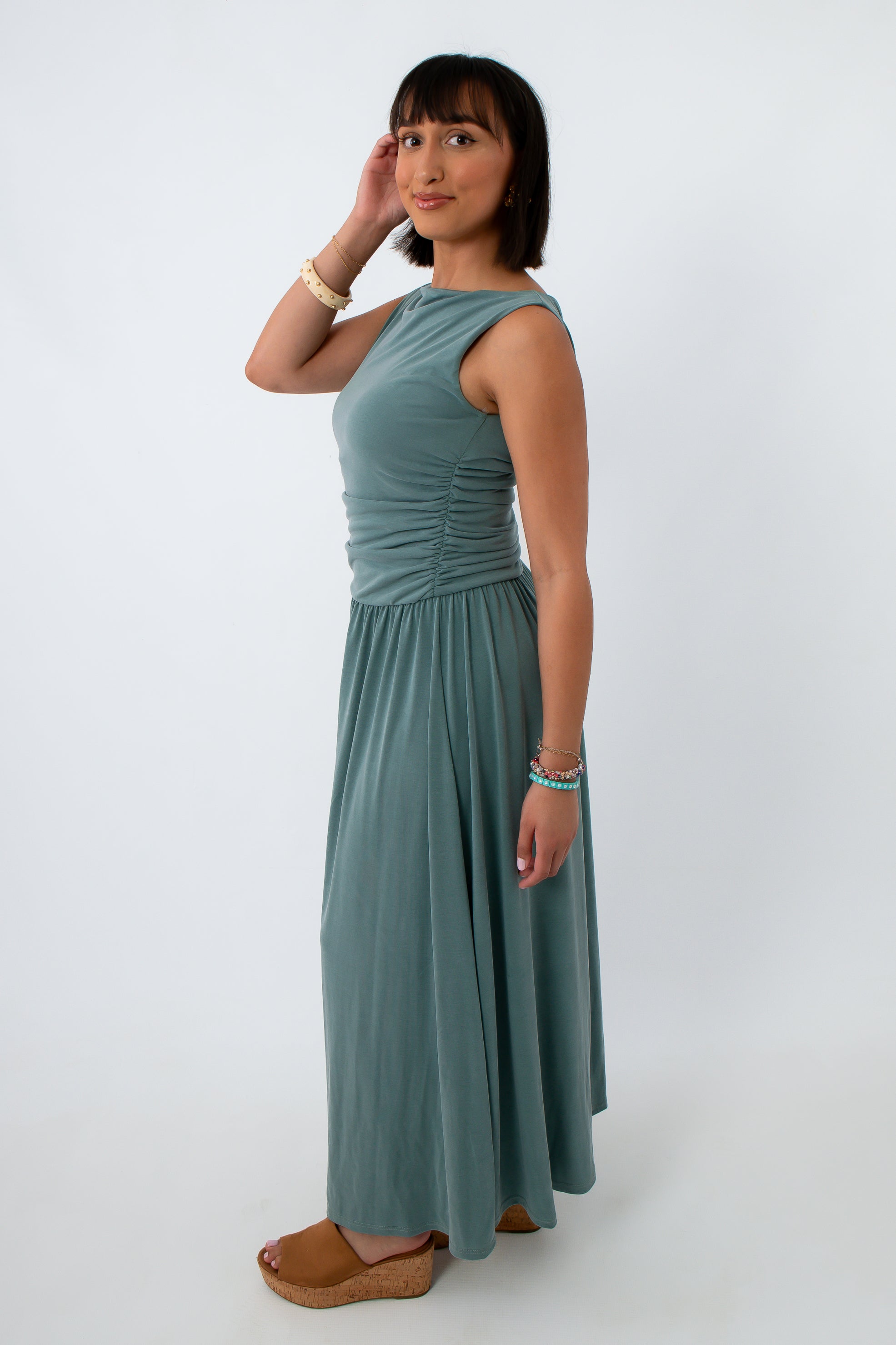Soleil Dark Sage Ruched Maxi Dress | Tropical Vacation & Summer Style L. Mae Boutique Soleil Dark Sage Ruched Maxi Dress | Tropical Vacation & Summer Style L. Mae Boutique