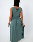 Soleil Dark Sage Ruched Maxi Dress
