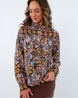Button front tops for Thanksgiving outfit, fall workwear, fall floral long sleeve top for the office, fall long sleeve blouse