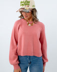 Soft cotton blend pink crew neck sweater, pink Z Supply sweater, Desert Bloom Z Supply Sweater