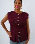 9 to Wine Stripe Belted Sleeveless Blouse