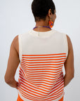 White and orange striped game day tank , knit tank with tiger paw, clemson knit tank