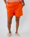 Orange denim shorts with side pockets for the perfect Clemson game day outfit, auburn game day outfit, Syracuse game day outfit