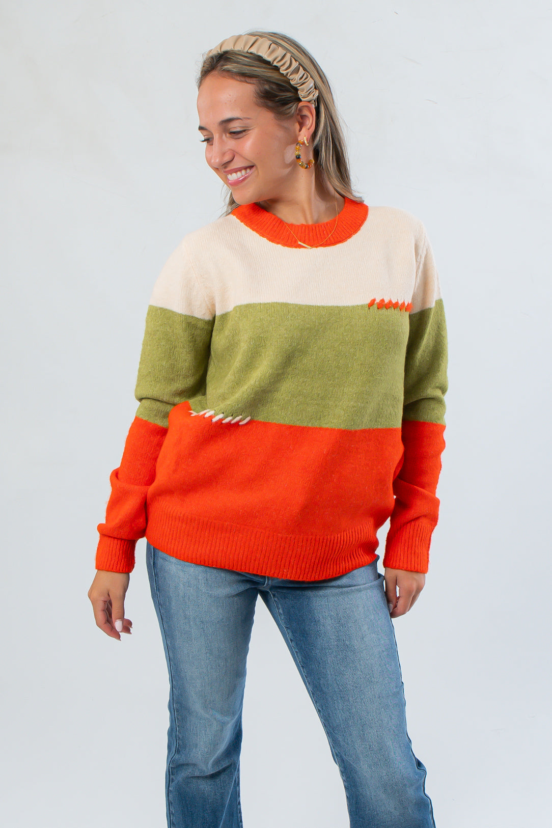 Orange & Green Colorblock Sweater