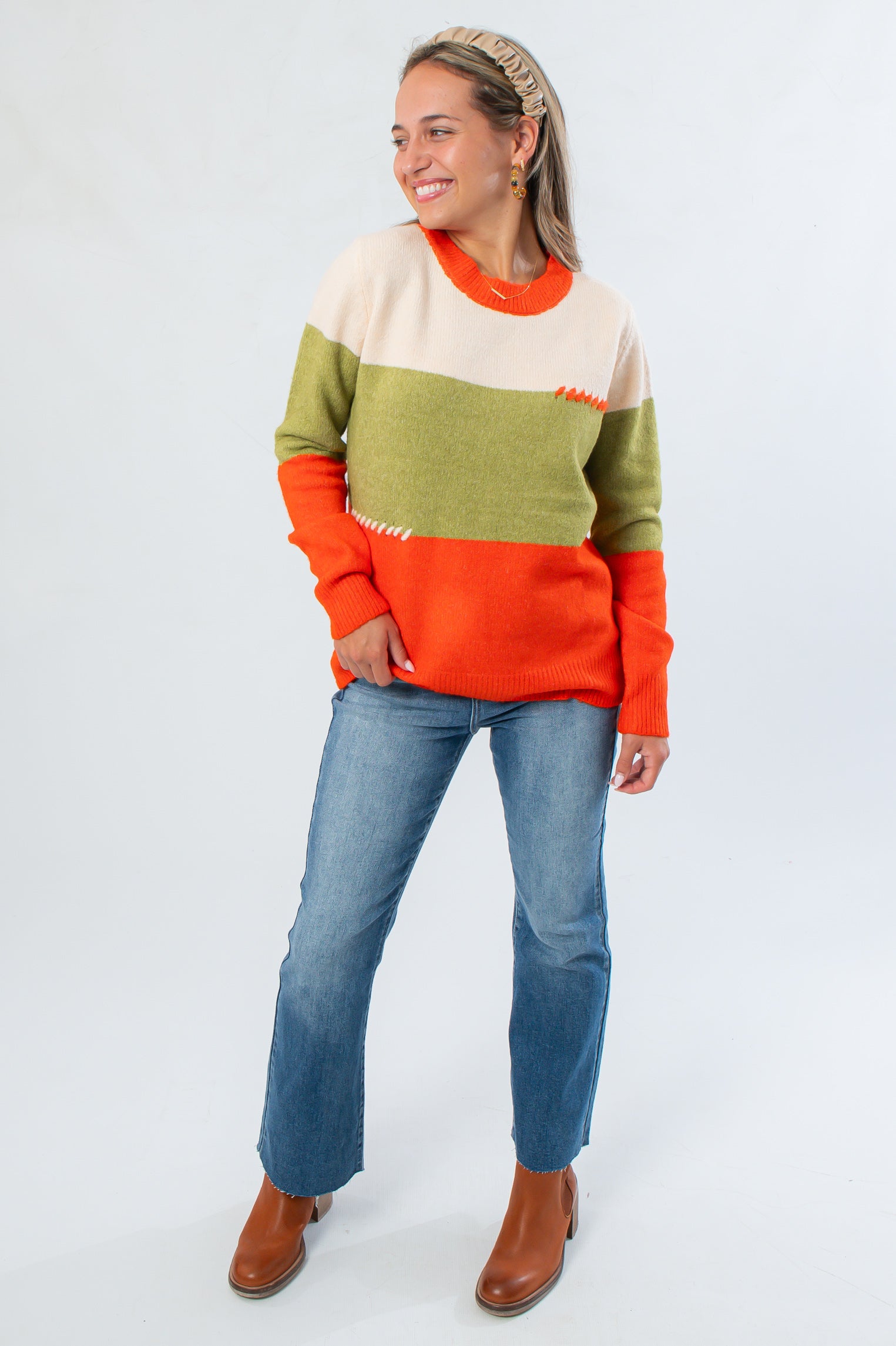 Orange & Green Colorblock Sweater
