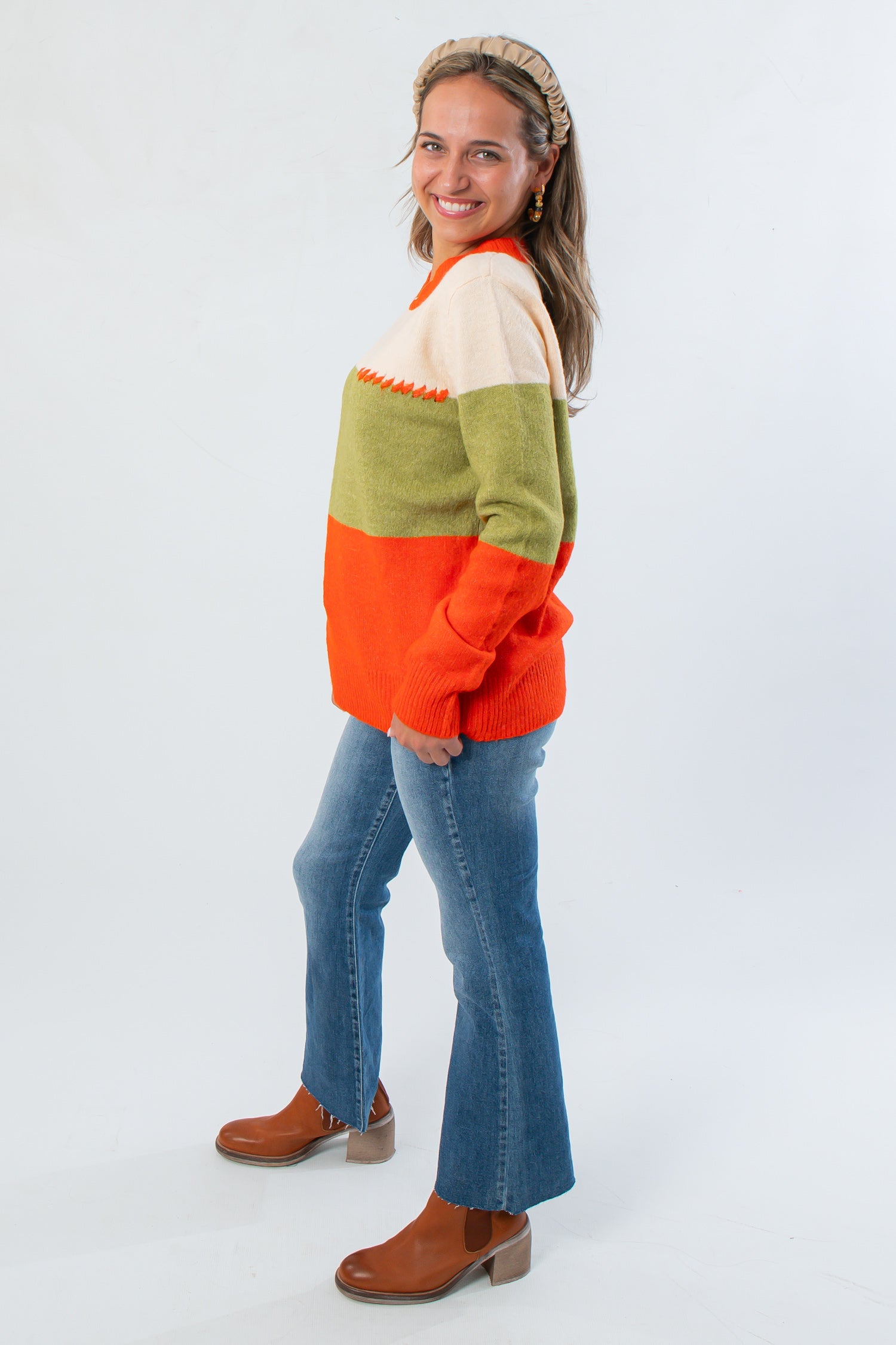 Orange & Green Colorblock Sweater