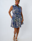 Desk-to-Dinner Navy Patchwork Poplin Dress
