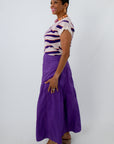 Tiger stripe sweater with purple maxi skirt for the perfect Clemson game day look