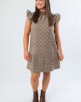 Blair Bow Print Brown Tweed Dress