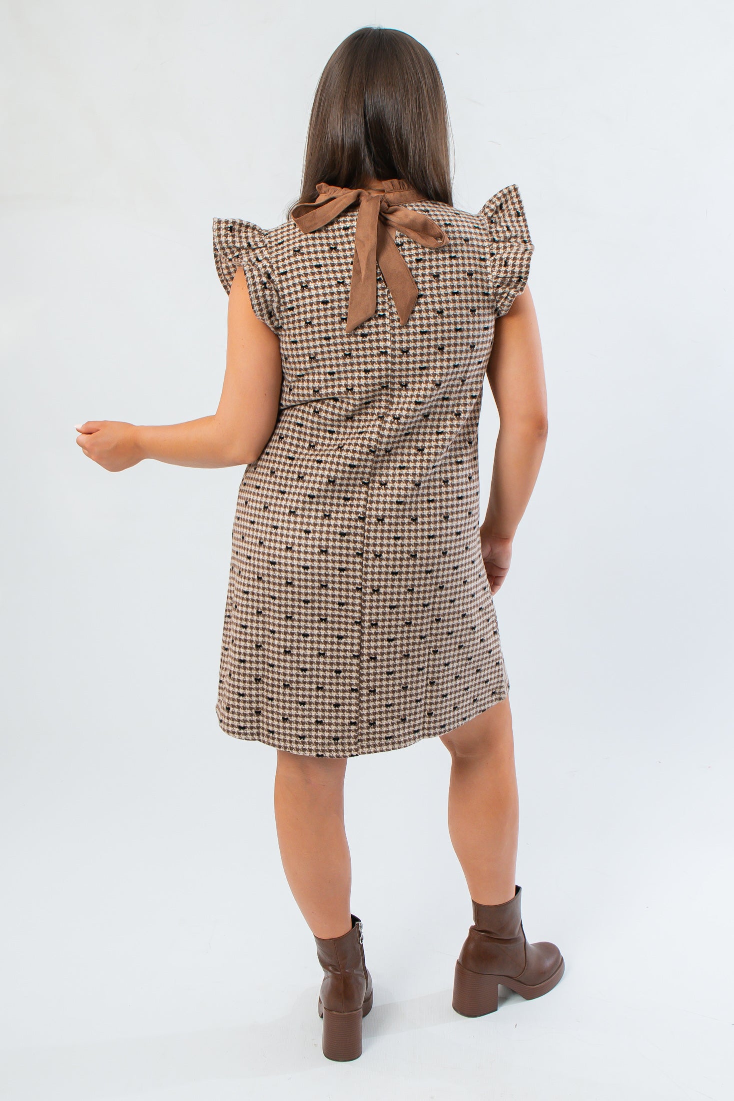 Blair Bow Print Brown Tweed Dress