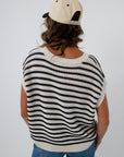 USC and University of Georgia game day style, black and white striped top, neutral game day look