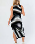 Back view of Yard Lines Black & White Stripe Midi Dress showing racerback cut and body-hugging knit fit for a sleek, modern look.