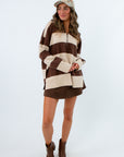 Hometown Brown & Cream Stripe Rugby Quarterzip