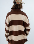 Fall quarterzip, Rugby quarterzip, Cozy fall quarterzip, Soft knit quarterzip, brown striped loungewear