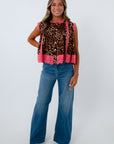 Leopard top with pink eyelet trim, Cheetah top with pink eyelet trim