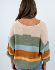 Striped 3/4 sleeve sweater, Relaxed fit fall sweater, Autumn colored knit sweater