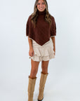 Thanksgiving outfit inspo, Brown knit poncho, Turtleneck poncho, Short sleeve poncho, Brown Fall tops