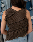 Free People Chocolate Pink Sands Smocked Top