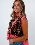 Sleeveless leopard print top, sleeveless cheetah print top, pink and cheetah top