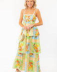 Charming Show Me Your Mumu Peyton Country Bouquet Midi Dress with a smocked bodice, delicate straps, and a tiered floral skirt for a feminine touch.