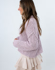 Stylish lavender knit sweater with rollneck design, long sleeve sweater with rollneck