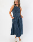 Southern Roots Denim Polka Dot Midi Dress