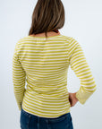 Green striped long sleeve top, Boatneck long sleeve tee, Casual fall tops, Elevated basic top, Fall workwear tops