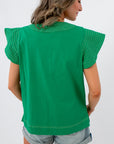 THML emerald green linen stitch short sleeve top back view