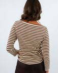Fall workwear tops, Fall long sleeve tops, Elevated basic top, Casual fall tops, Brown striped long sleeve top