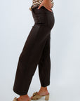 Coated brown jeans with front pockets and high rise fit, fall pants, brown pants for fall, brown leather pants