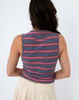 Striped tank top with back closure and layered look