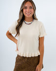 Magnolia Belle Cream Ruffle Short Sleeve Sweater