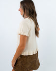 Lightweight soft knit cream sweater for fall, cream short sleeve sweater, Thanksgiving outfit inspo
