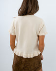 Cream short sleeve sweater, Fall sweater, Thanksgiving sweater, Lightweight knit sweater, Ruffle sleeve sweater