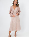 Fleur Lilac Embroidered Midi Dress with cardigan
