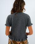 Lightweight knit sweater, thanksgiving outfit inspo, short sleeve sweaters, charcoal grey sweater