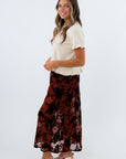 MinkPink Chocolate Burnout Velvet Anouk Midi Skirt