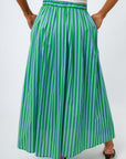 Going Places Green & Blue Stripe Midi Skirt
